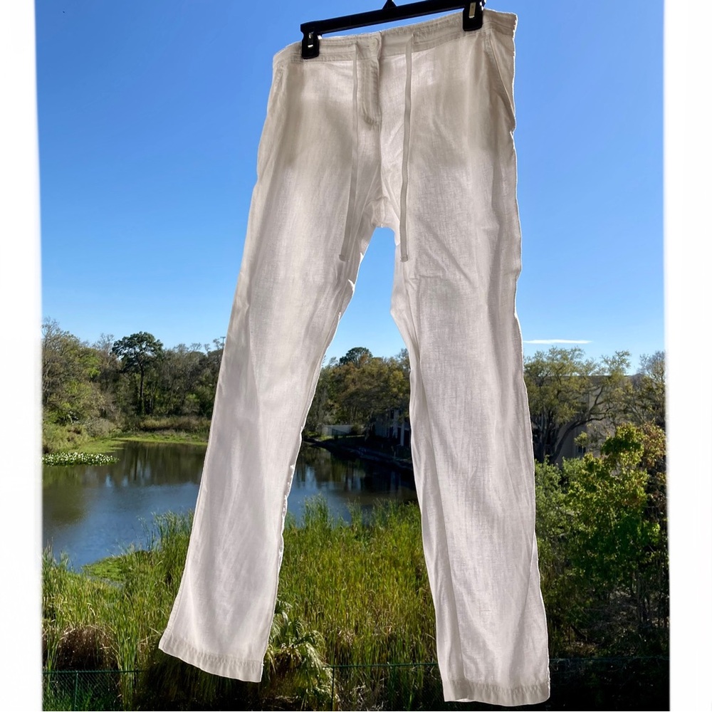 NEXT LINEN CHINO 
pants white Linen/Viscose Size: 10-12